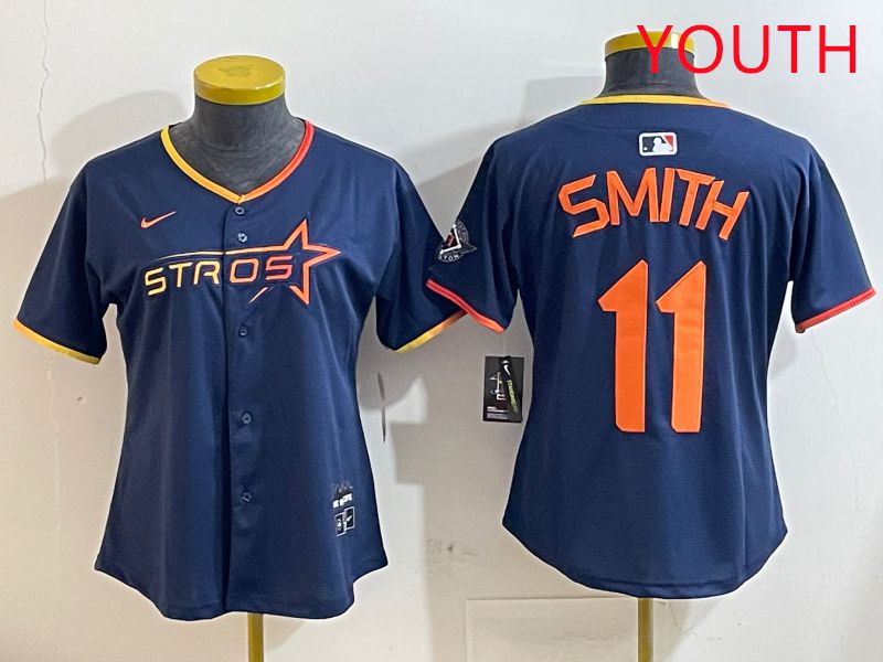 Youth Houston Astros 11 Smith Blue three generations Joint Name Nike 2025 MLB Jersey style 3